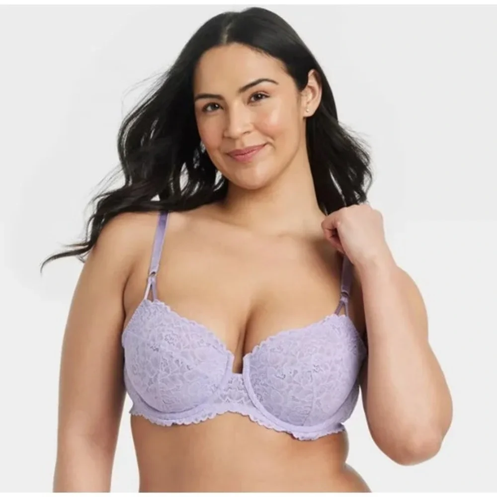 40DDD   Lace Unlined Comfort Wire Balconette Bra‎ Lavender